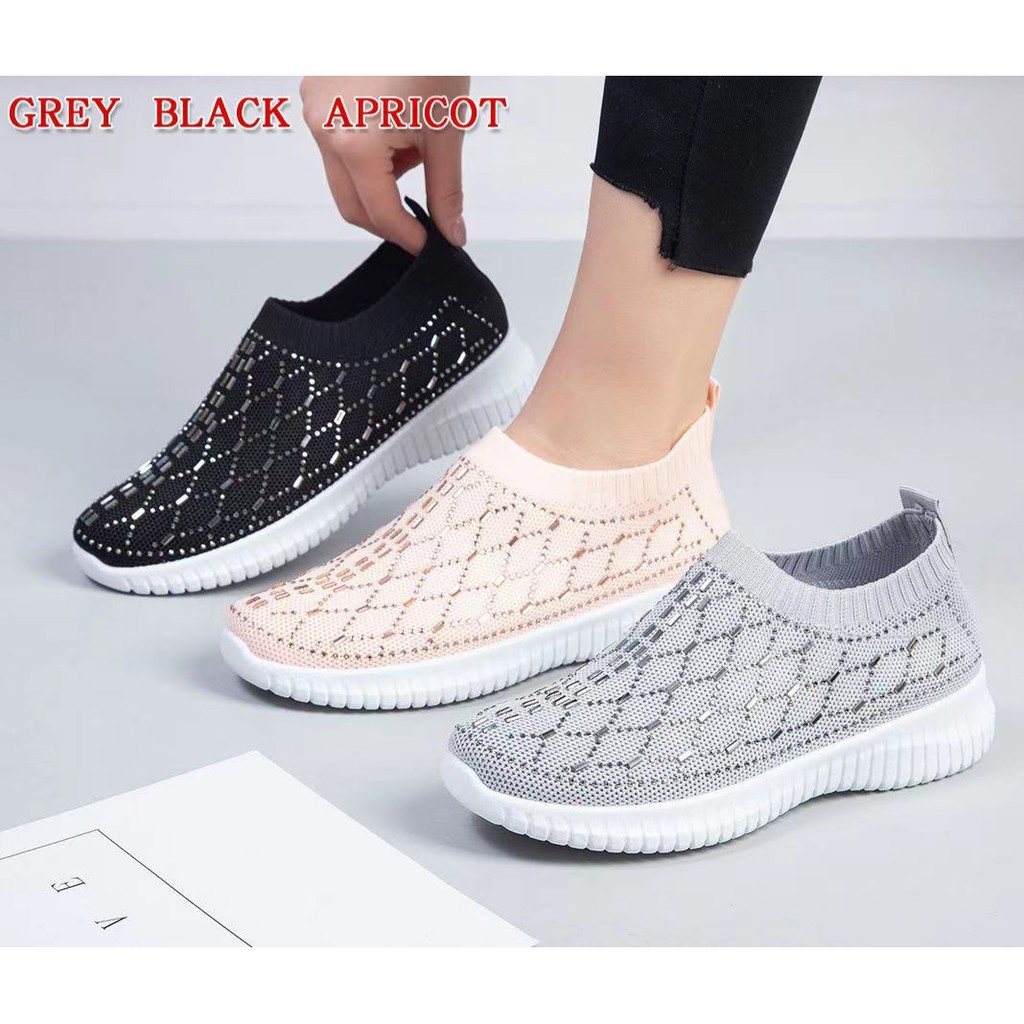 VALS- Sepatu Sneakers Wanita Tanpa Tali Flyknit Fashion Korea Casual Sport Shoes Import 3032