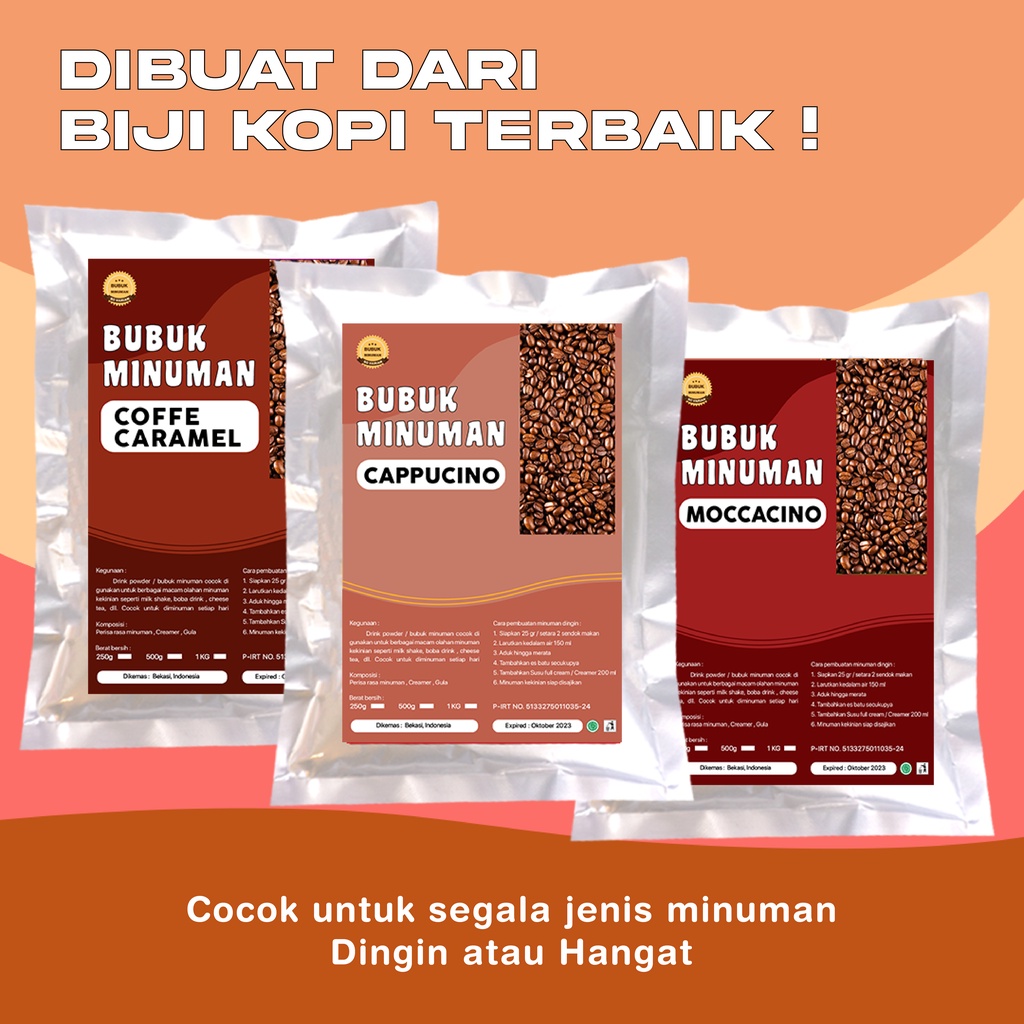 BUBUK MINUMAN RASA KOPI 250G / BUBUK MINUMAN BOBA 250G / SERBUK MINUMAN ANEKA RASA KOPI 250G / BUBUK MINUMAN KEKINIAN  KOPI 250G / SERBUK MINUMAN BOBA 250G / POWDER DRINK