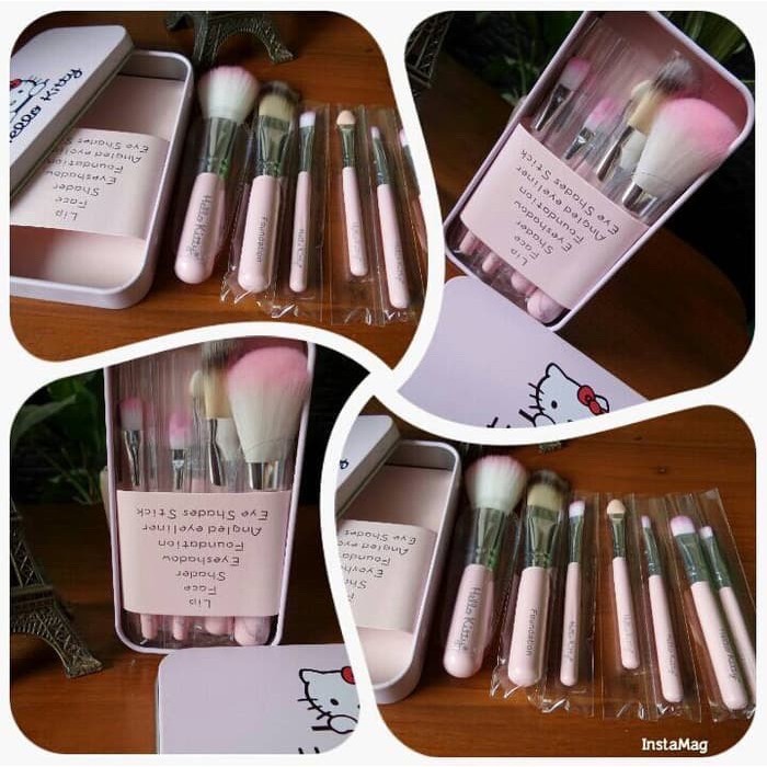 Kuas Make Up KOTAK KALENG KUAS SET MAKE UP / BRUSH KIT SET HELLO KITTY - DORAEMON KALENG ISI 7 PC