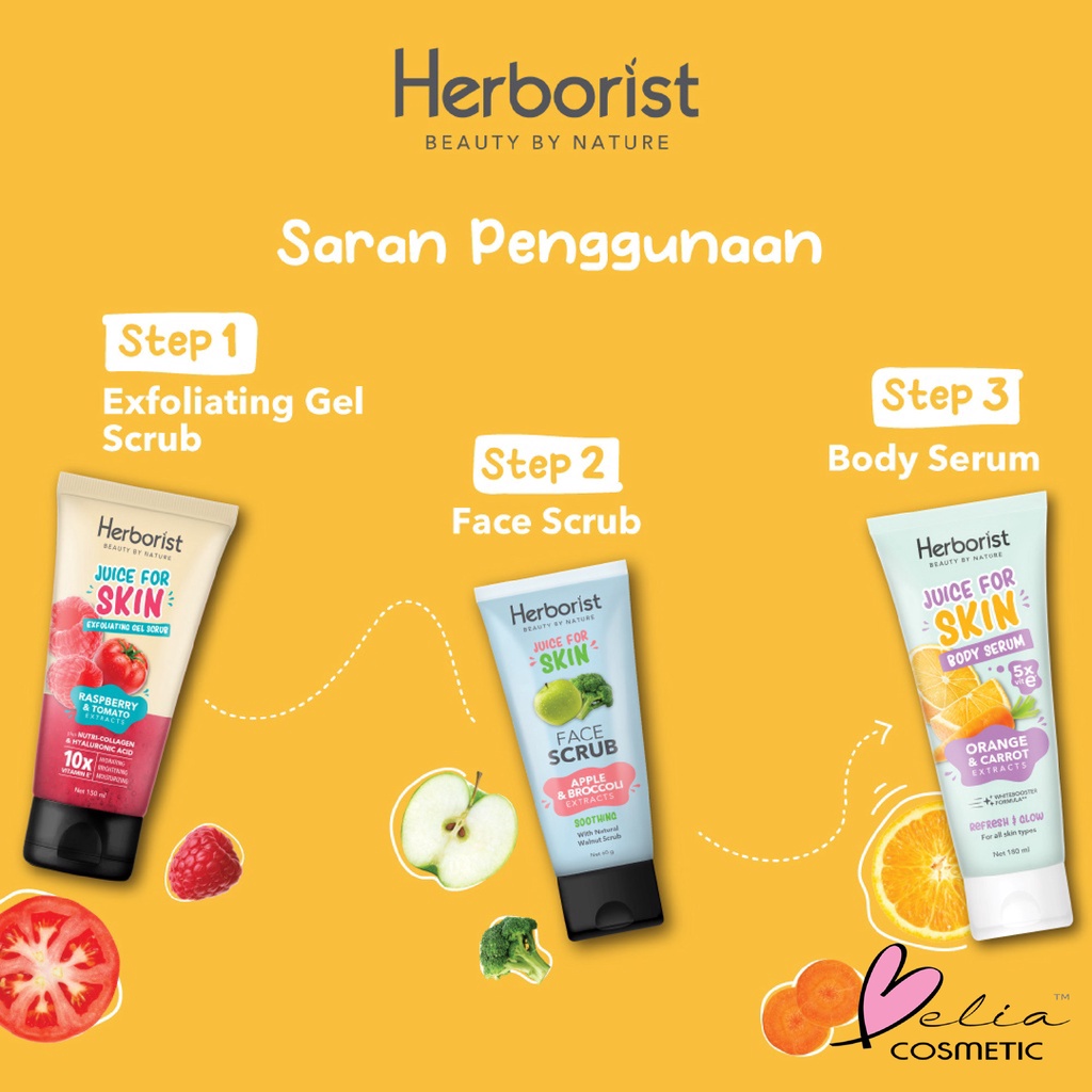 ❤ BELIA ❤ Herborist Juice For Skin Body Serum | Face Scrub | Exfoliating Gel Scrub | BPOM