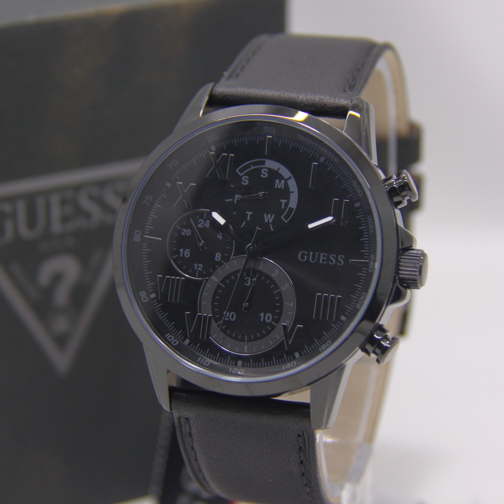 GUESS GW11 BLACK PRIA ORIGINAL JAM TANGAN COWOK ARLOJI COWOK TALI KULIT GUESS WATCH