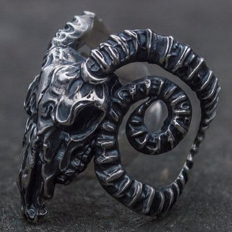 Fancyqube Cincin Model Kepala Tengkorak Bahan Stainless Steel Gaya Vintage Untuk Pria