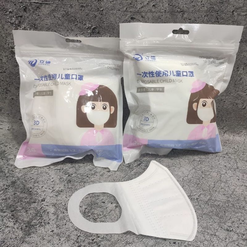 30PCS MASKER ANAK DUCKBILL 3D TALI LEBAR WARNA PUTIH POLOS TANPA MOTIF USIA 4-15TAHUN UNISEX ZIPLOCK