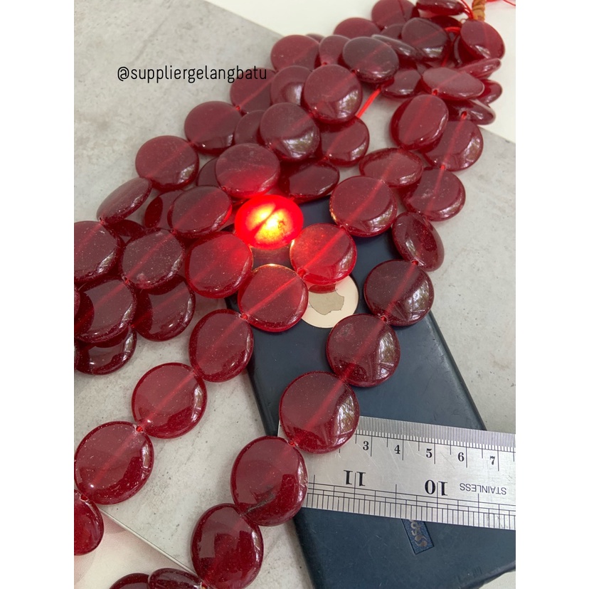 Batu RED GARNET bulat 25mm aksesoris bahan gelang kalung serat merah