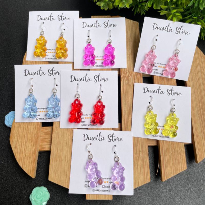 HANDMADE ANTING ANAK/DEWASA KAITAN PLASTIK MOTIF BEAR BENING