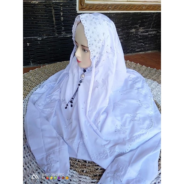 mukena polino bordir putih lajuran