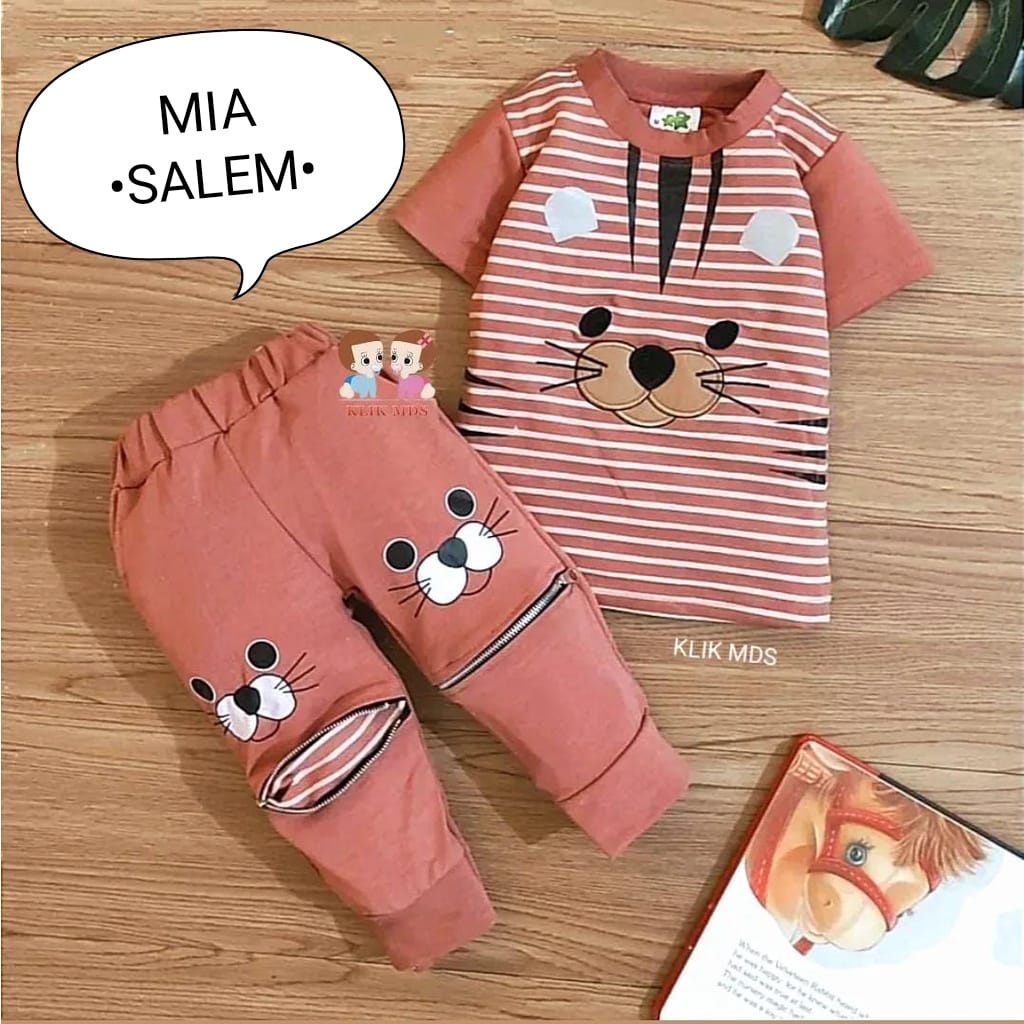 Klik Mds Setelan Baju Anak Bayi Laki-laki / Perempuan Usia  0-2 Tahun Motif Mia