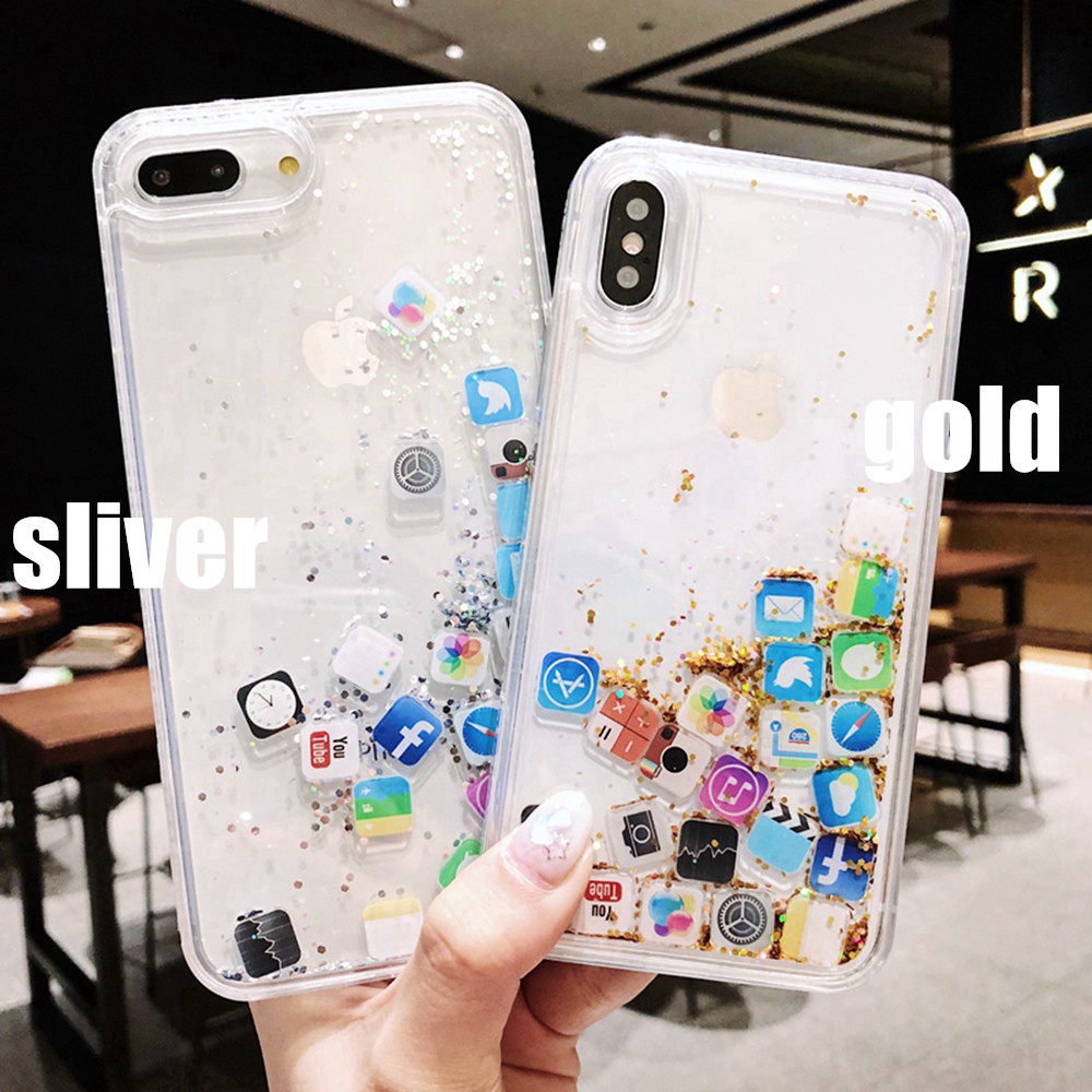 Soft Case Tpu Bening Transparan Aksen Bubuk Glitter Icon Foil Untuk Iphone 11 Pro Xs Max Xr X 11 8 7 6 6s Plus