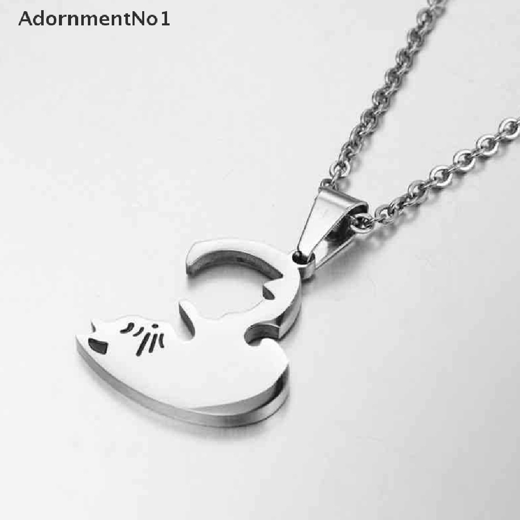 (AdornmentNo1) Kalung Rantai Dengan Liontin Kucing Bahan Stainless steel Untuk Pasangan / Pria / Wanita