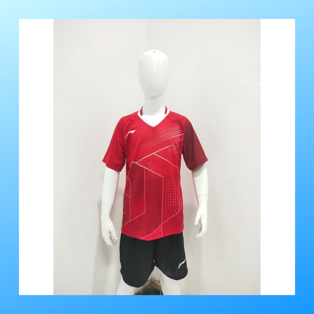 Kaos badminton anak laki-laki jersey bulutangkis baju celana setelan jersy perempuan stelan t-shirt outfit seragam kostum print olahraga casual suit pakaian jarsey oblong apparel sports jersi sudirman thomas uber cup bulu tangkis ST.L157 merah polos