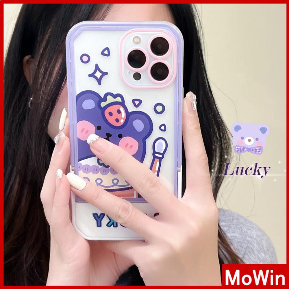 iPhone Case Acrylic Invisible Folding Stand Silicone Soft Case Airbag Shockproof Camera Cover Bear Cute Cartoon Compatible For iPhone 11 Pro Max 13 Pro Max 12 Pro Max 7Plus XS Max