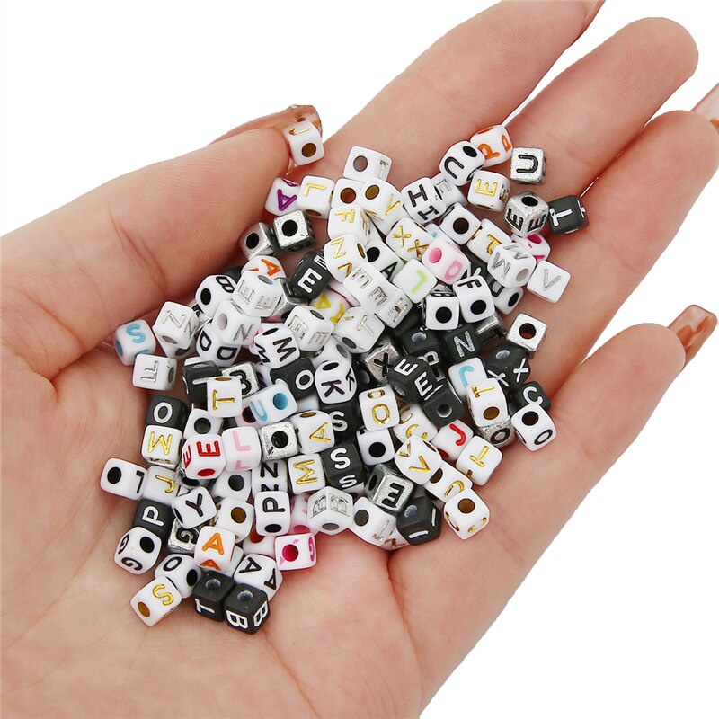 200 Pcs Manik-Manik Bentuk Kotak Motif Huruf Alfabet Ukuran 5x5mm Untuk Membuat Perhiasan