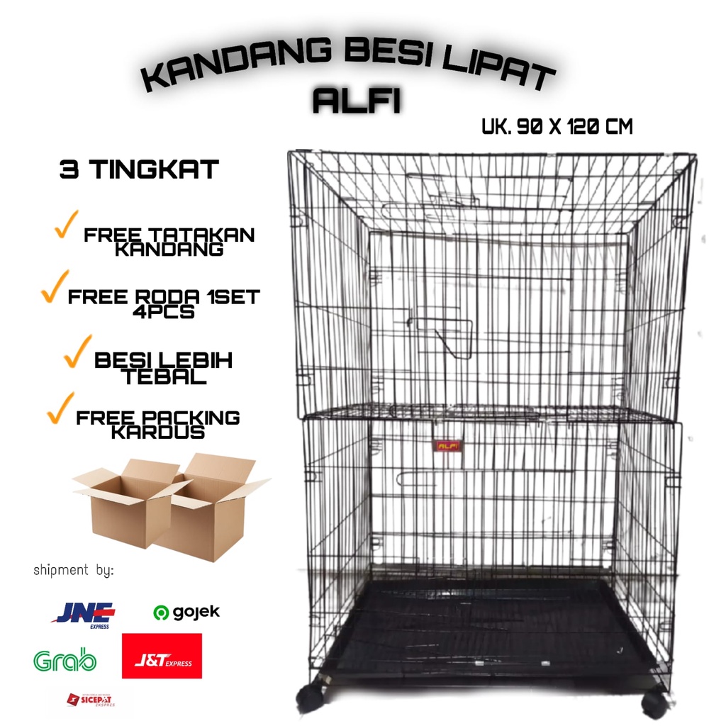 KANDANG LIPAT BESI 3 TINGKAT // KANDANG KUCING// KANDANG HEWAN UK.90x120 CM