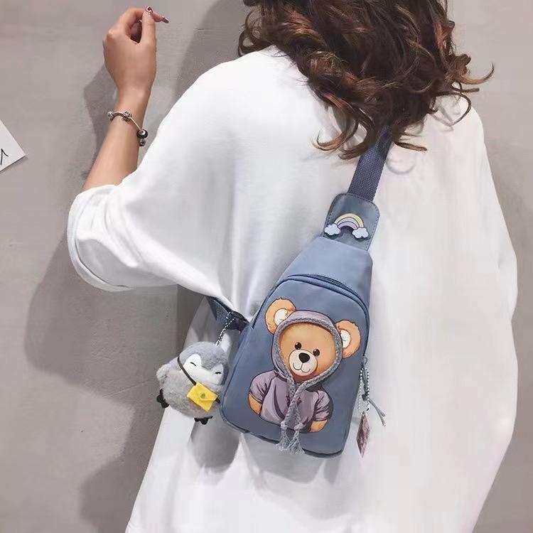 Tas Pinggang Waistbag Selempang Anak Wanita Printed Bear Lucu Impor