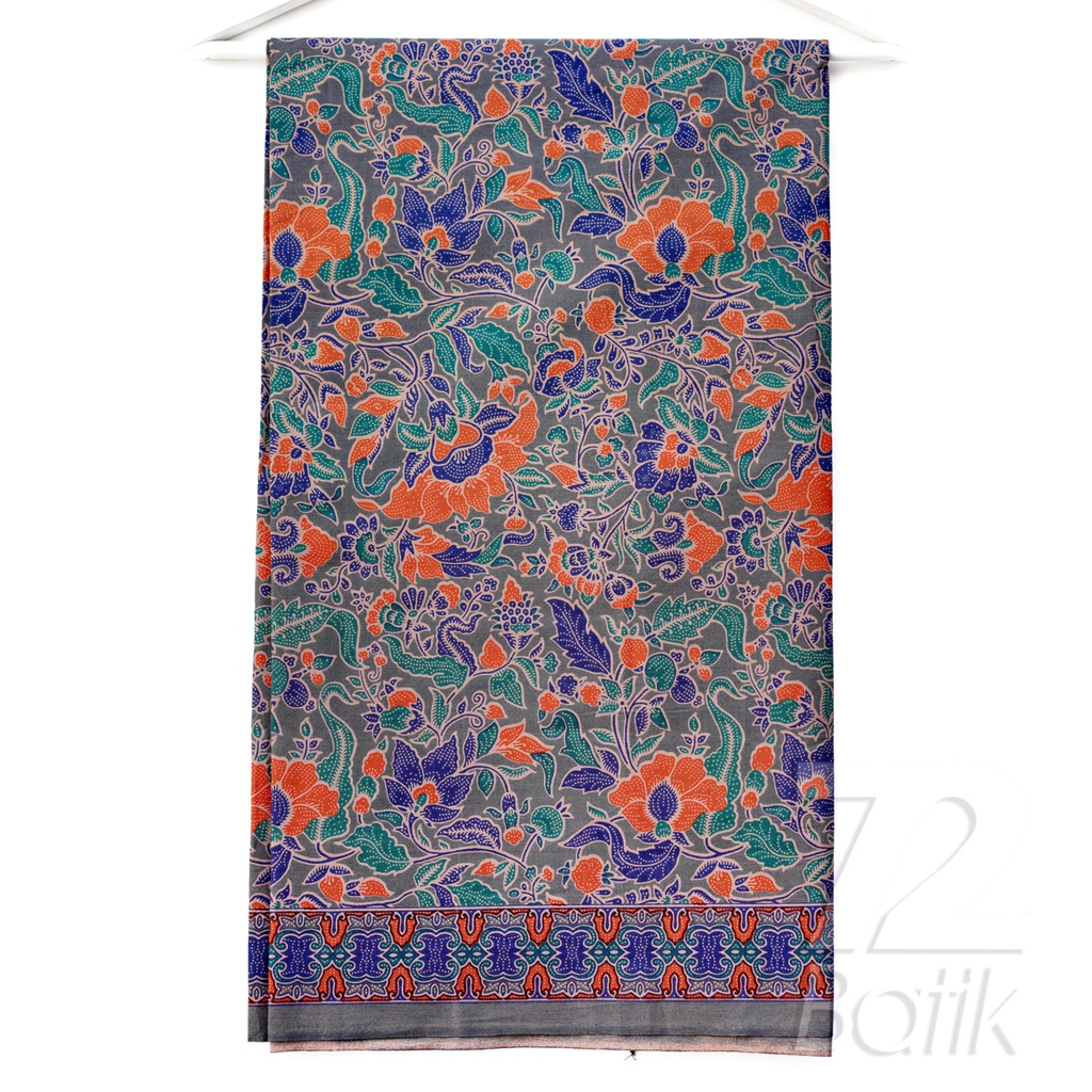 KAIN BATIK PREMIUM Bahan Katun Motif Kembang Alas Warna Abu Abu Grey Gray Orange Biru 721093 Cap 72 Jarik Jarit Samping Kebat Panjang Batik Katun Modern Premium Bahan Seragam Batik Pernikahan Kantor Keluarga Murah Kamen Jadi Batik Bali Lembaran