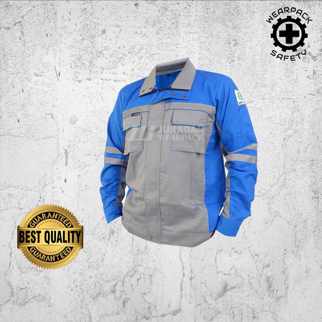 Wearpack Safety Semi Jaket / Baju kerja safety K3  Warna Biru Benhur Kombinasi Abu