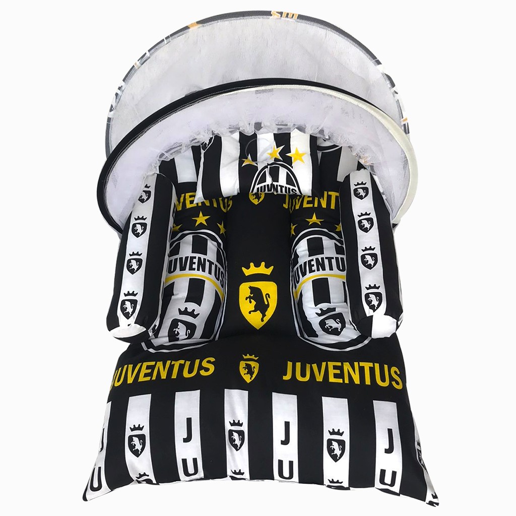 Set Kasur Bayi Kelambu.Bantal Guling Bayi.Kasur Lipat Bess Karakter Juventus JJ New