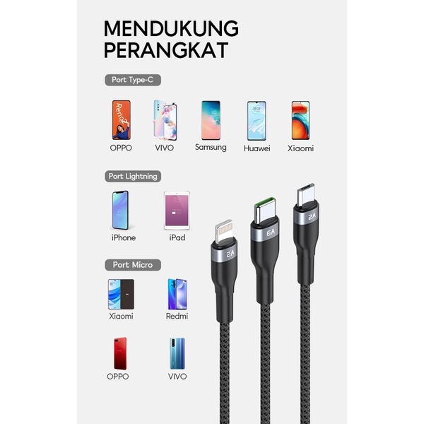 Vivan VYT120 3in1 Fast Charging Kabel Cable Micro USB-C Lightning