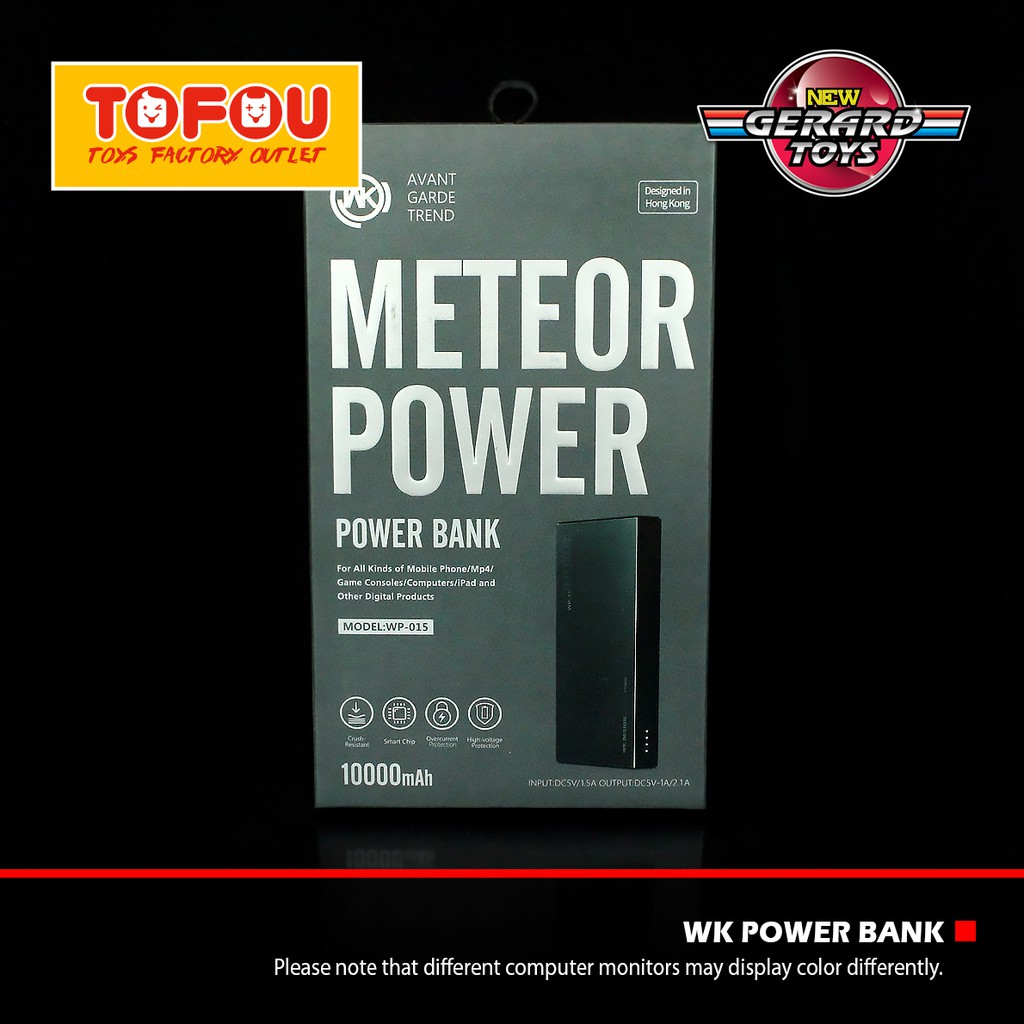 WK Design Power Bank 10000mah Meteor WP-015 Black Original Murah