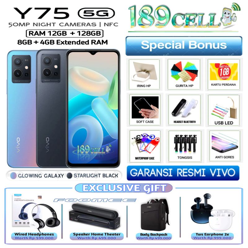 VIVO Y75 5G RAM 8/128 GB | VIVO Y33S 8/128 | Y36 4G RAM 12/128 | Y27 5G 6/128 GB GARANSI RESMI VIVO INDONESIA