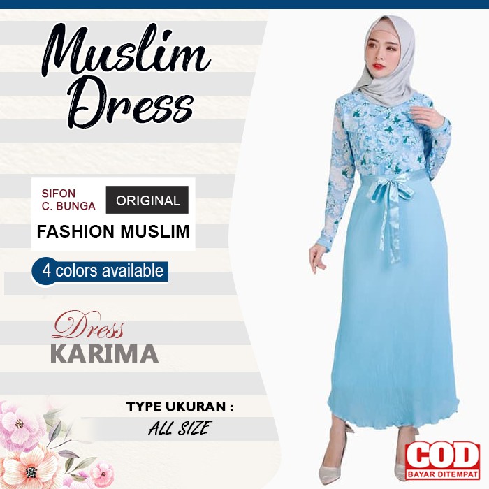 Dress Muslim Wanita Model Gamis Dress Kondangan Lengan Panjang Motif Bunga
