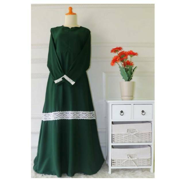Gamis Wolfis Wolvis Renda Hijau Botol