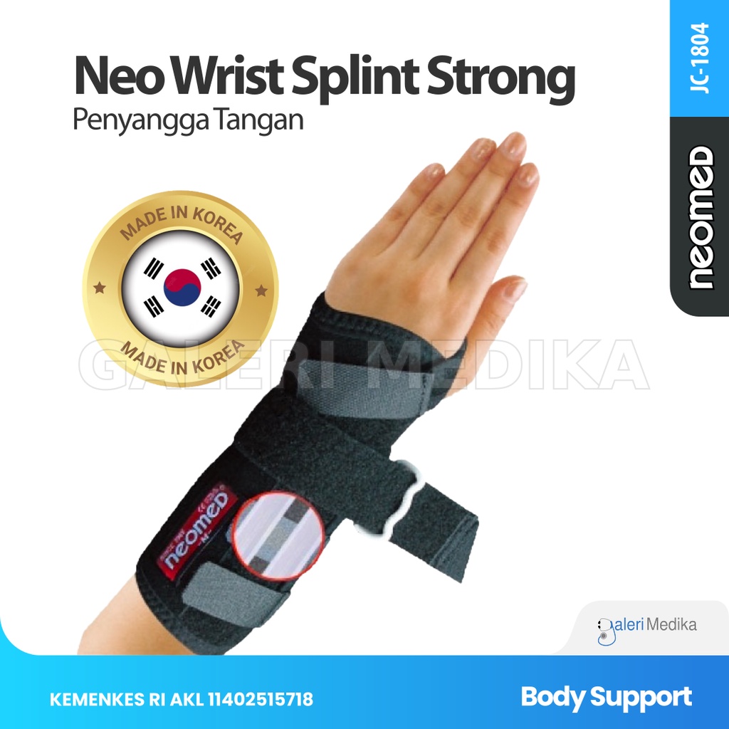 Penyangga Tangan Neomed JC-1804 Wrist Splint Strong - Dengan Plat Penyangga Memberikan Perlindungan Maksimal