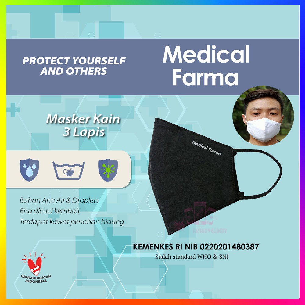 Masker Kain 3 Lapis Medical Farma / Masker Kain Earloop 3ply Polos  / Masker Kain polos 3 lapis