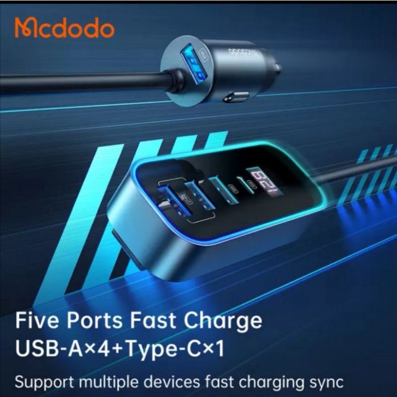 MCDODO Car Charger Quick Charger 107W 5 Port LED Display Pd fast Charg