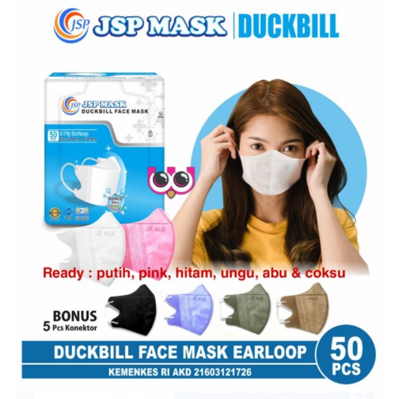 DB JSP ] MASKER DUCKBILL JSP 3 PLY PUTIH ISI 50 / DUCKBILL WARNA / MASKER EARLOOP / FACE MASK