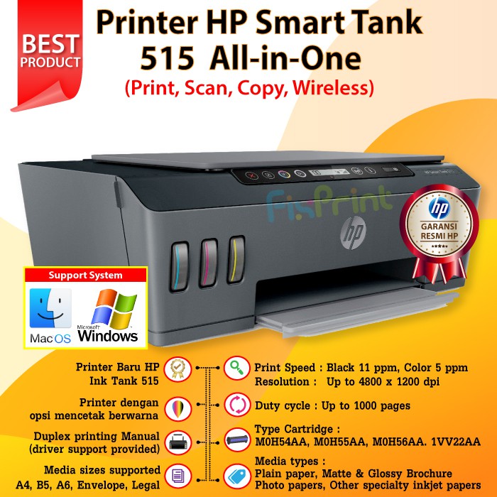 Printer HP Smart Tank 515 Wireless All-in-One (Print - Scan - Copy)