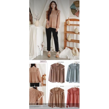 promo fhasion wanita-atasan blouse smoke polkadot slimfit premium import/termurah/terbaru/