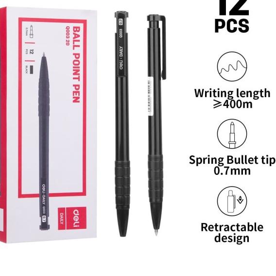 

☝ Deli Bolpoin, Pulpen - 0.7mm Hitam/Black 12 PCS/BOX EQ00320 ★