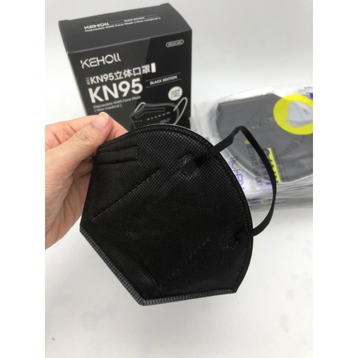 Masker Kn95 Kn 95 Black Hitam Premium 5Ply 5 ply Earloop Keholl 1 pcs