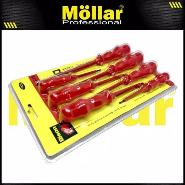 Obeng Listrik Plus Minus 7pcs 7 pcs Set Electric Screwdriver Merah - BISON