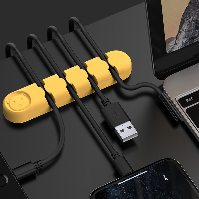 Klip Holder Organizer Kabel USB / Earphone / Headphone Flexible Bahan Silikon Warna-Warni