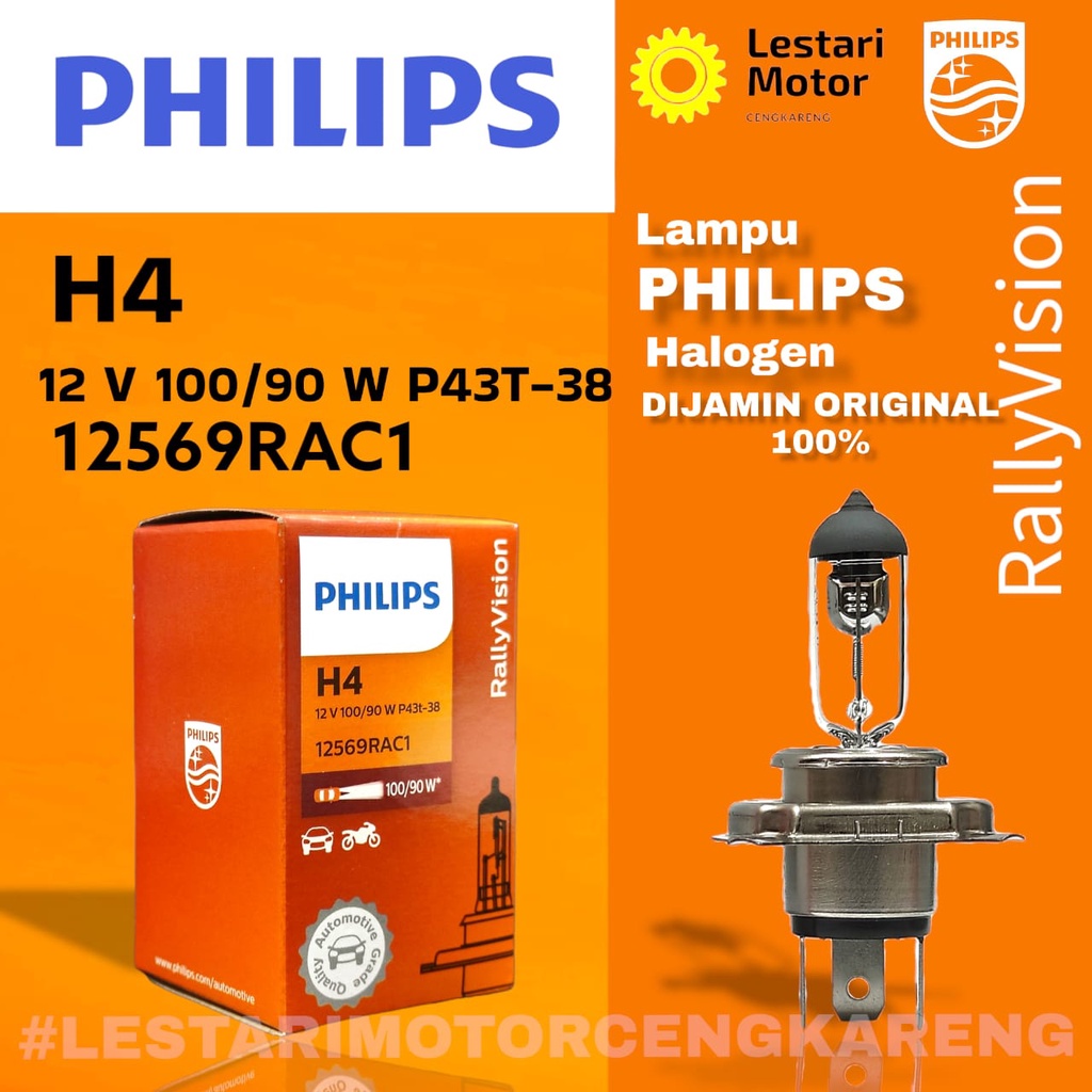 BOHLAM PHILIPS LAMPU HEADLAMP MOBIL H4 100/90 W 12V ORI PHILIPS 100%