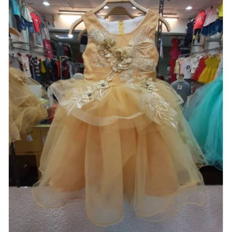 DRESS PESTA ANAK/GAUN PESTA ANAK WARNA GOLD/DRESS IMPORT