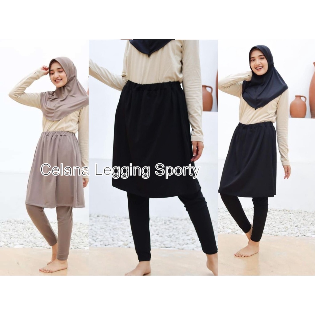 HIJTAB Legging + Rok Sport Set Utk Olahraga Yoga Bersepeda Lari Senam 9-01621