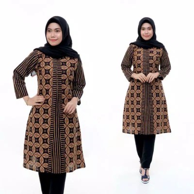 New Arrival Tunik Batik Modern Atasan Muslim Pakaian Wanita Lengan Panjang Couple