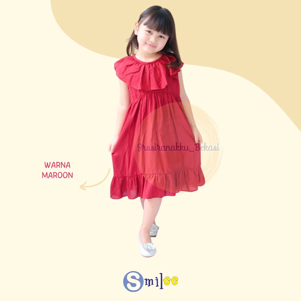 Dress Anak Smile Loly Warna Maroon 1-5Tahun