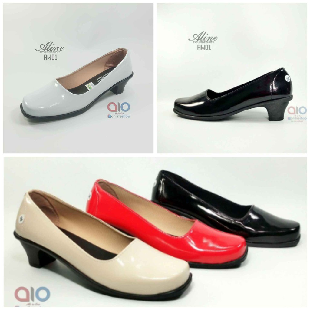 Aline Pantofel Glossy Wanita Hak Pump 5 Cm Sepatu Formal Kerja Kantor Kilap Glosy AW01