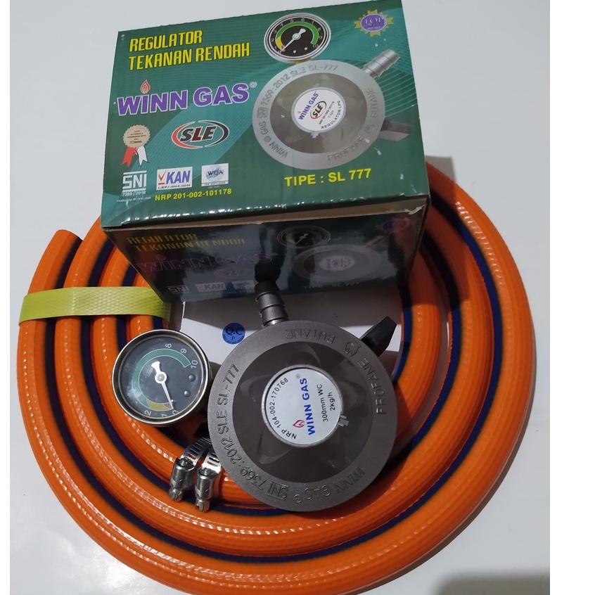 Regulator BIOGAZ Matic WINN GAS SLE 777 Manometer Selang Gas LPG 700 PSI Orange