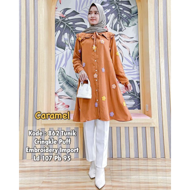 Tunik Cringkle Puff Embriodery Import Ribyka - 826