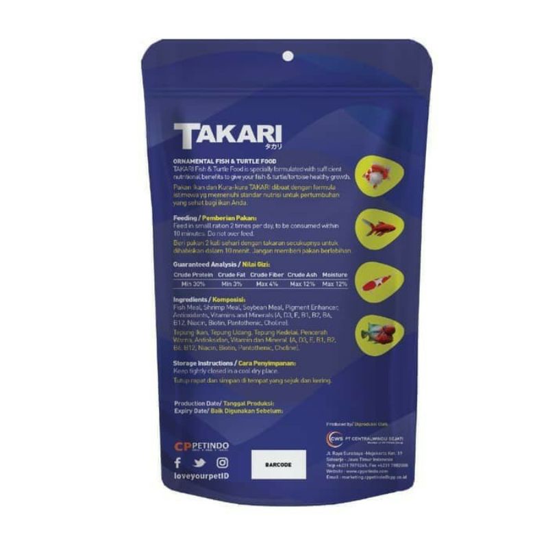 TAKARI 100GR 100 GR 1MM MAKANAN PAKAN PELET IKAN KOKI DAN IKAN HIAS