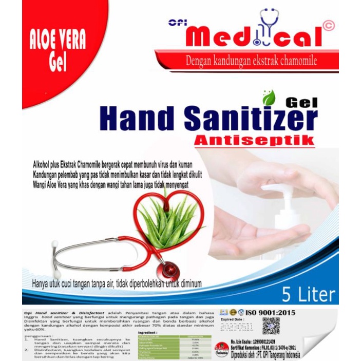 Hand sanitizer aloevera gel antiseptik 5 Liter