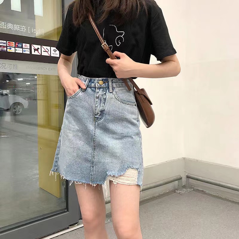 【wanita.id】rok jeans pendek korean style 3 4 highwaist rok mini skirt rok a line fashion wanita