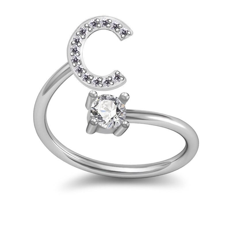 TJM Cincin Huruf A - O Wanita Fashion / Aksesoris Korea Emas Putih Silver / Perhiasan Cincin Wanita-CINCIN C