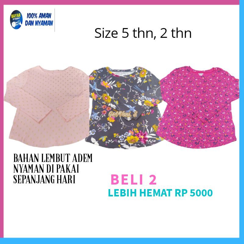 Kaos Anak Perempuan Cewek Cewe Tangan Panjang Murah Branded 5 thn, 2 thn