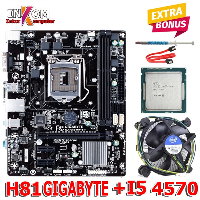 Mobo LGA 1150 H81 Gigabyte dan Processor i5 4570